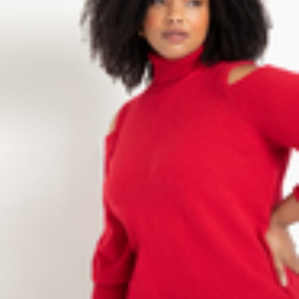 RED COLD SHOULD TURTLENECK SWEATER - SIZE 16